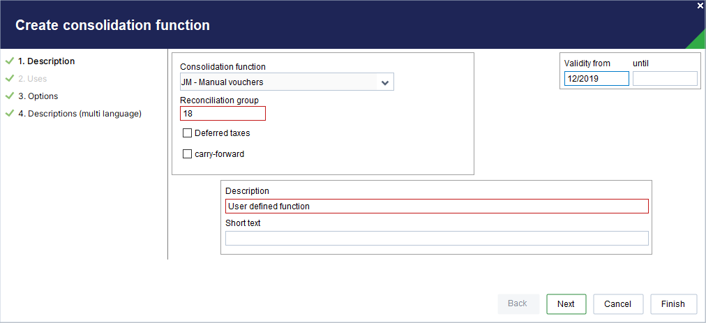 Create consolidation function wizard - Description
