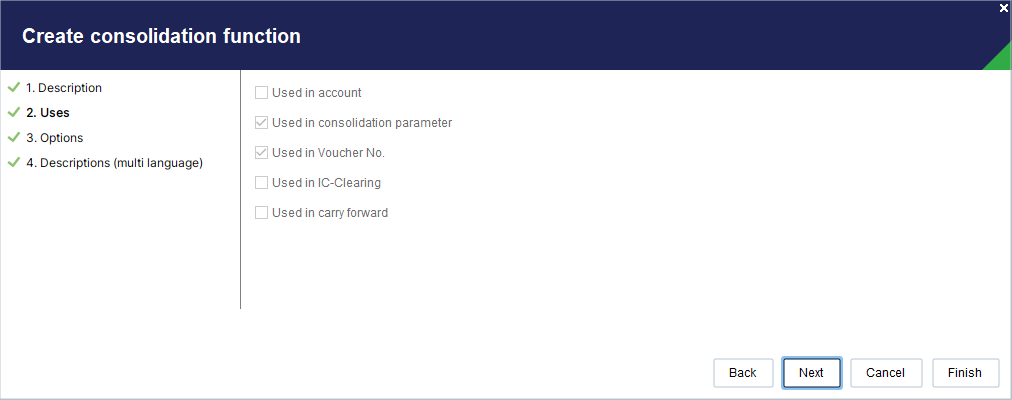 Create consolidation function wizard - Uses